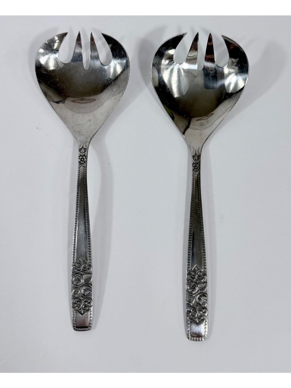 Vintage Rostfrei Stainless Steel Salad Serving Forks Spoons Sporks Floral Rose H